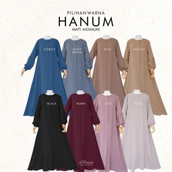 HANUM ABAYA ALHAURAA PREMIUM GAMIS SYAR'I MUSLIMAH DENGAN 8 PILIHAN WARNA HT
