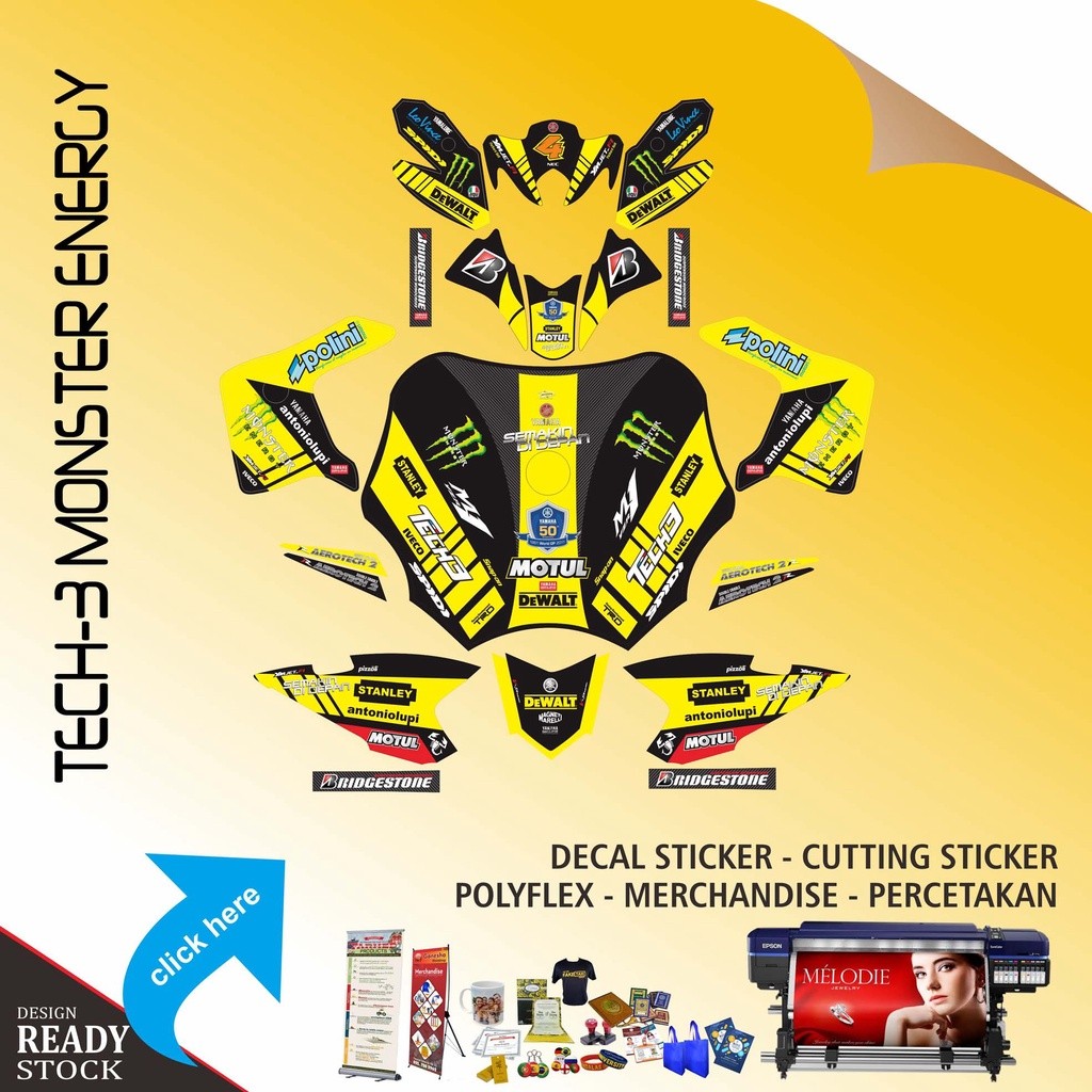 DECAL STICKER YAMAHA SCORPIO Z TECH 3 KUNING