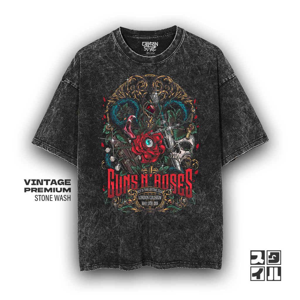 Caption'Style Baju Band Guns 'N Roses NOT IN THIS LIFETIME TOUR Kaos Stonewash | Kaos Oversize Wanit