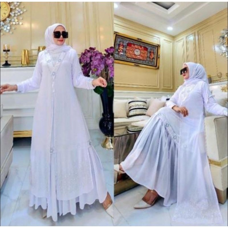 Baju Muslim Gamis Abaya Turkey/ Abaya Arab Jersey Mix Ceruti Bordir Mote Swarosky Turkey Model