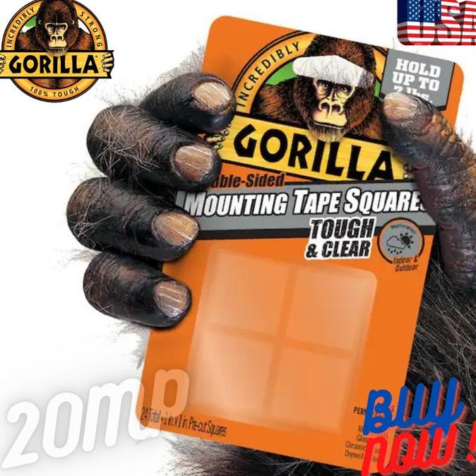 

TERMURAH - Gorilla Tough & Clear Double Sided Tape Squares 24 Pcs USA Mounting