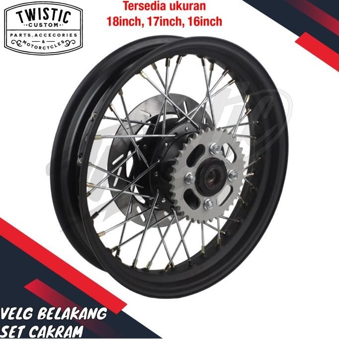 Velg Belakang Set Tromol Jari Jari Cakram Piringan Gear Disc Brake Belakang Besi Roman Ring 16 17 18