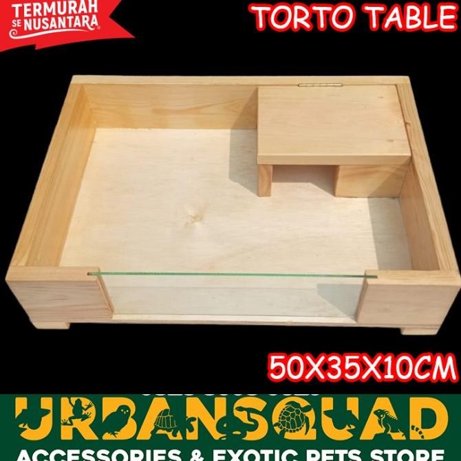 TORTO TABLE TORTAB KAYU KACA 50X35X10 CM KANDANG KURA SULCATA PARDALIS