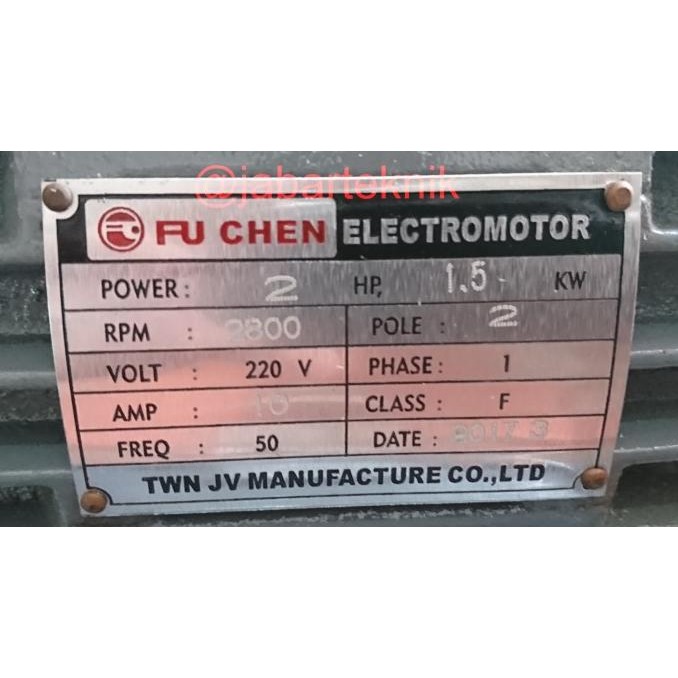 2Hp 1Phase Electro Motor Dinamo Taiwan Fuchen Proses Cepat