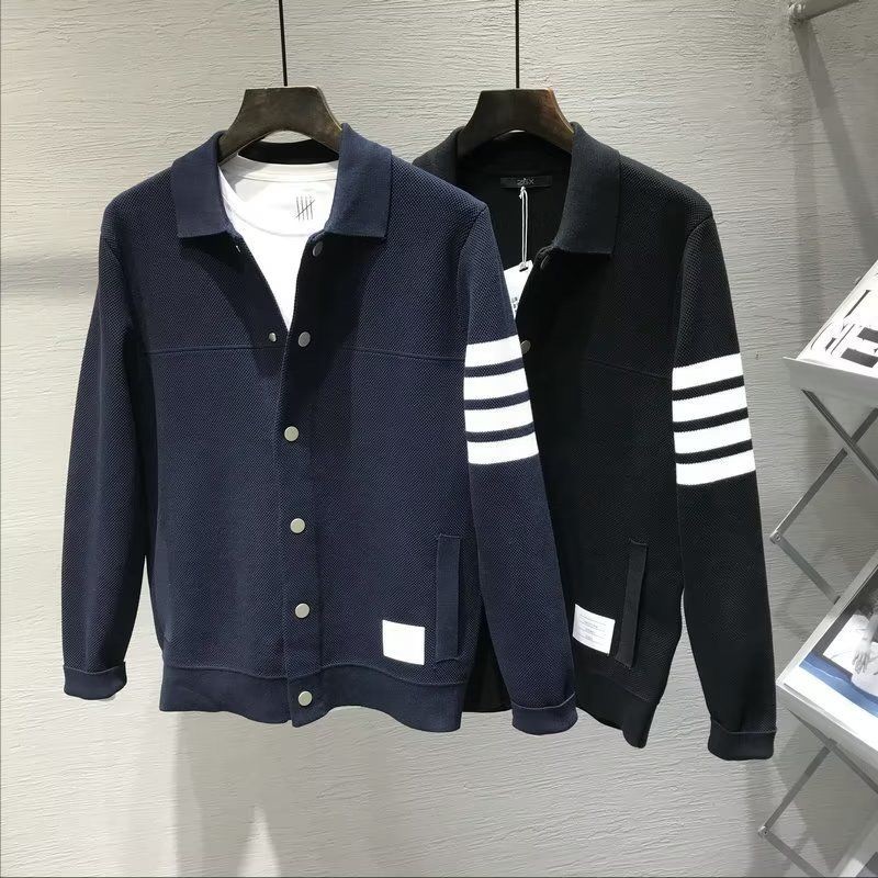 Sweater Pria, Mantel Kardigan Rajut Mode Korea Slim-Fitting Tambal Sulam, Kasual Semua Cocok