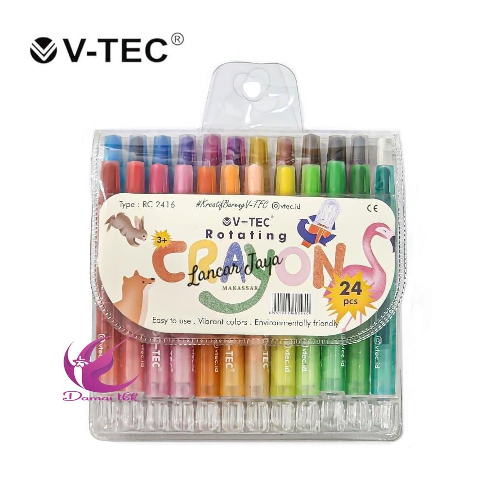 

V-Tec Crayon Putar 24 Warna Pendek RC-2416/24