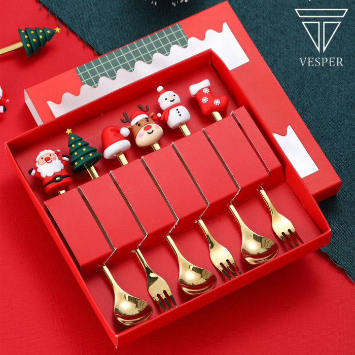 

Natal christmas gift box coffee tea spoon set / kado natal sendok garpu teh - 6 SENDOK Limited