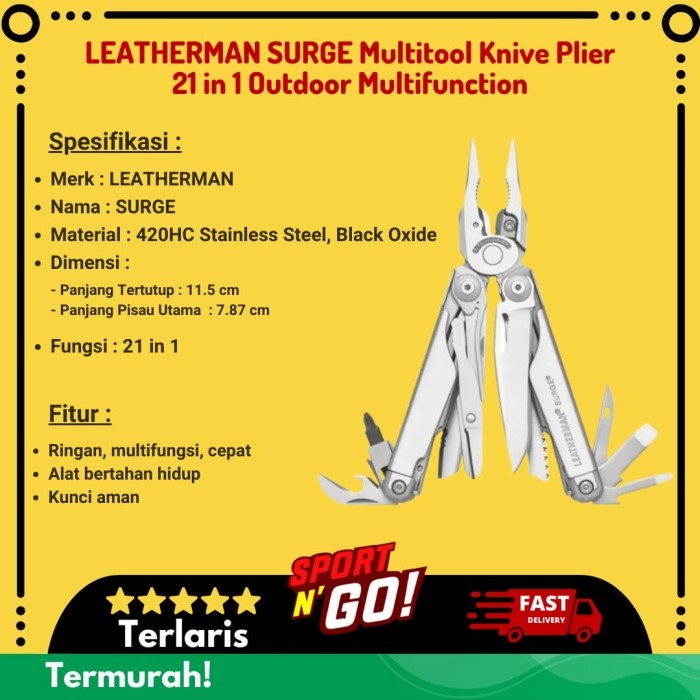 EKSLUSIF LEATHERMAN SURGE Multitool Knife Plier 21 in 1 Outdoor Multifunction