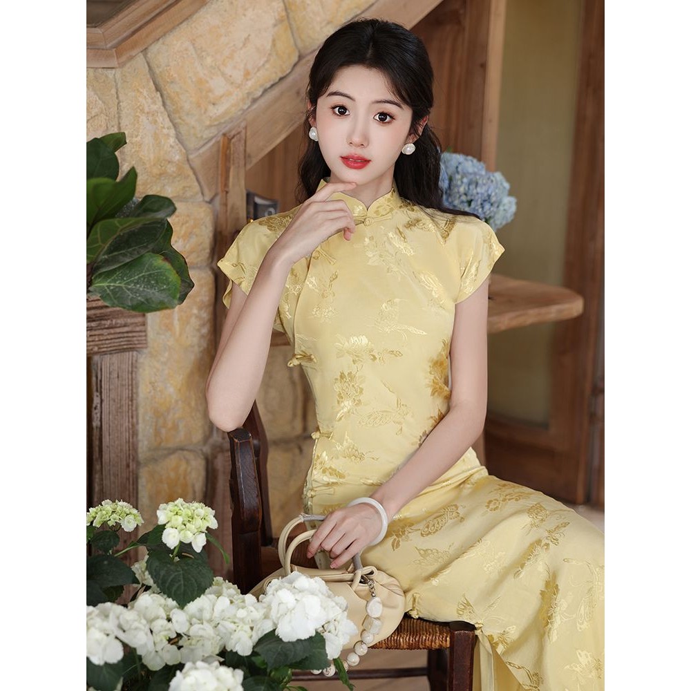 Yellow Cheongsam High-End New Chinese Style Dress Republic of China Style
