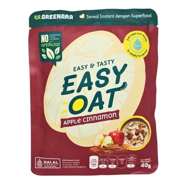 

S20441 GREENARA EASY OAT APPLE CINNAMON OATMEAL 40 GR SACHET MAJU BERSAMA (20250221)