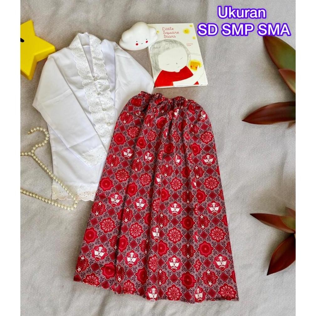 Setelan Kebaya Anak Putih Merah Hijau Hitam Seragam Sekolah TK SD SMP SMA Pakaian Baju Adat Perempua