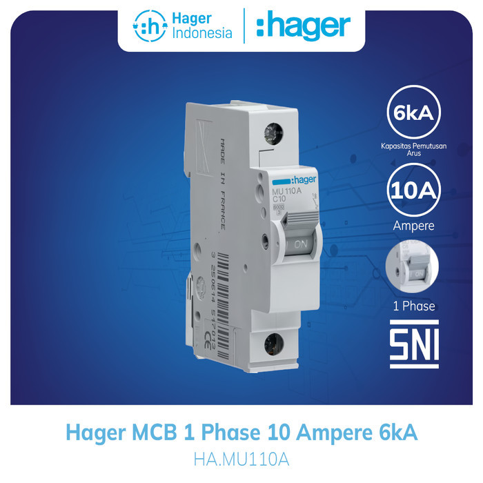 TERUJI Hager MCB 10a 10 Ampere 1P 1 Phase 6kA Mcb Listrik MU110A