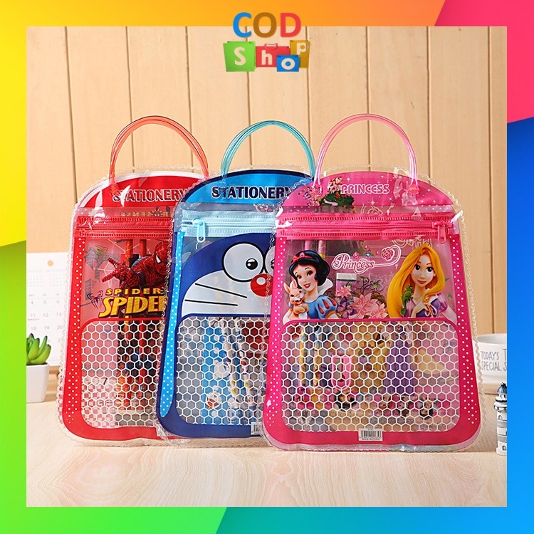 

murah COD - S5330 Set Alat Tulis Anak Sekolah Motif Karakter Kartun / Stationary Set Free Bag / Set