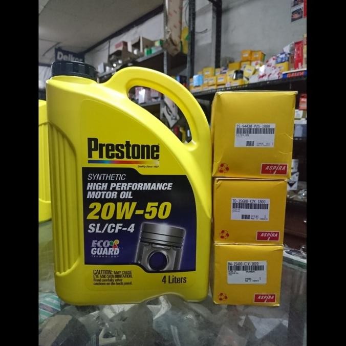 Paket Oli Dan Filter Prestone Sae 20W 50 Isi 4L Oli Mesin Mobil Sl Cf4 New