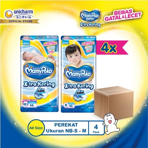 MamyPoko X-tra Kering - Popok Bayi Tipe Perekat/Tape - (NB-S44/M40) - 4pack