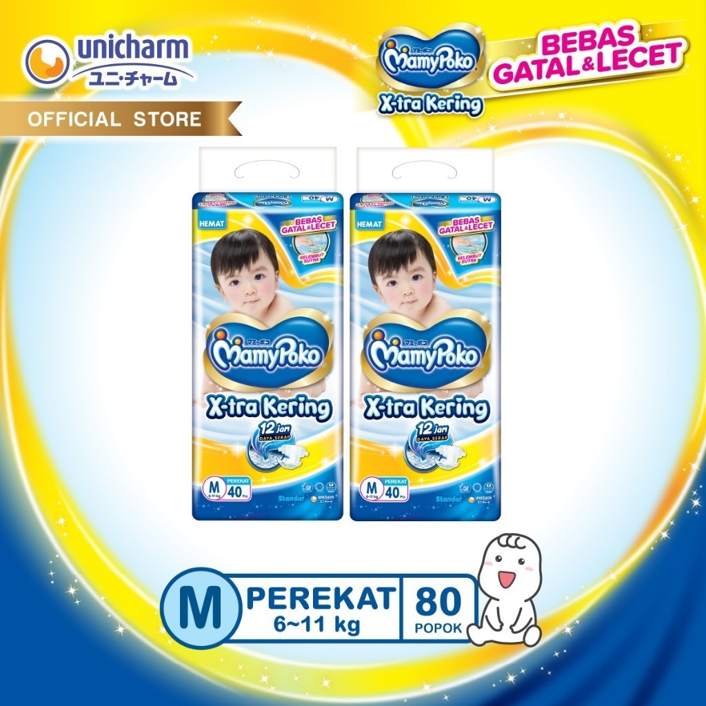 MamyPoko X-tra Kering - M 40 - Popok Perekat - 2 Packs