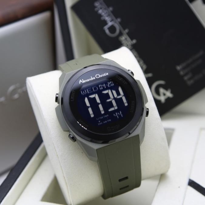 ALEXANDRE CHRISTIE ORIGINAL AC9342 AC 9342 RUBBER DIGITAL JAM TANGAN UNISEX GREEN