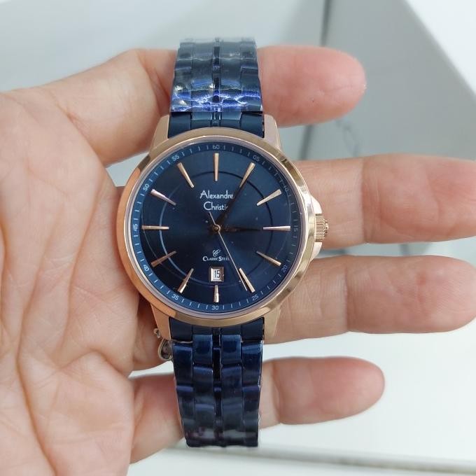 ALEXANDRE CHRISTIE AC8655 AC 8655 JAM TANGAN WANITA BLUE ROSEGOLD