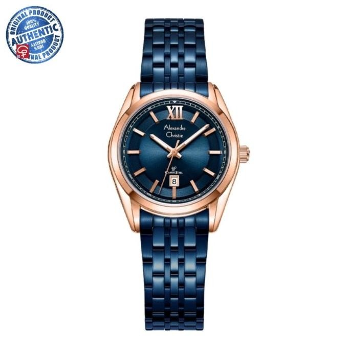 JAM TANGAN WANITA ALEXANDRE CHRISTIE AC8690 AC 8690 LD BLUE ROSEGOLD