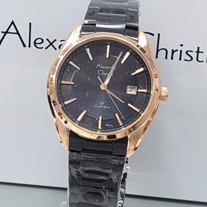 ALEXANDRE CHRISTIE AC8648 AC 8648 BLACK ROSEGOLD JAM WANITA ORIGINAL