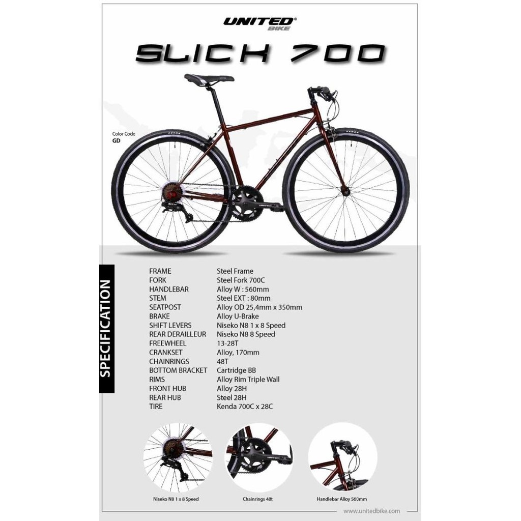 Sepeda Hybrid Fixie United Slick 700 KT7