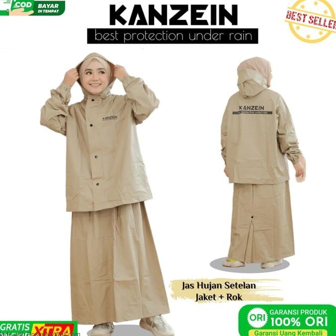 JAS HUJAN WANITA SETELAN BAJU ROK DEWASA LENGAN PANJANG ORI KANZEIN