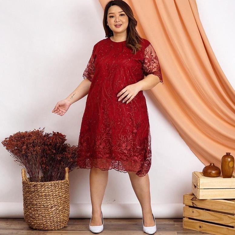 CR - DRESS NATAL ALEA JUMBO / DRESS BROKAT  JUMBO / DRESS IMLEK MURAH JUMBO / DRESS NATAL REMAJA / D