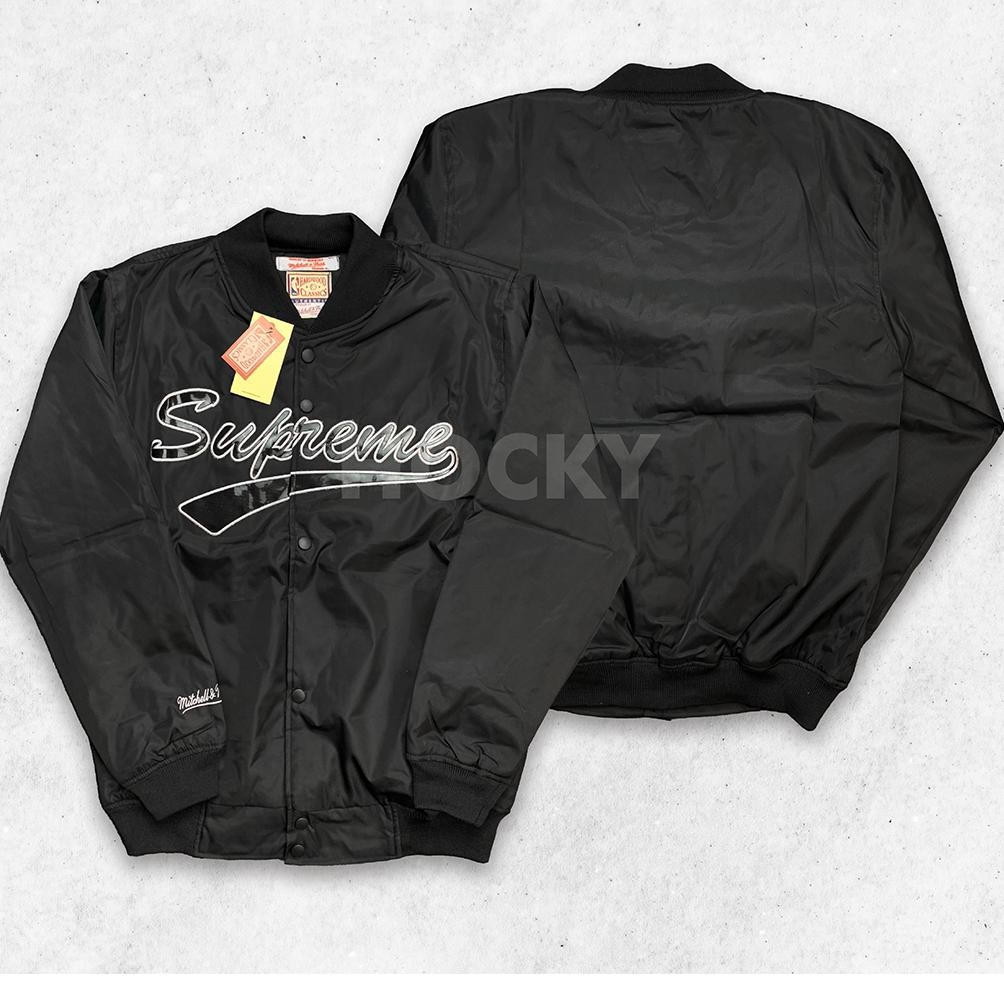 Jaket Varsity Modern Keren Hocky Baseball Hitam Supreme Bomber Casual Vintage Pria Wanita Full Bordi