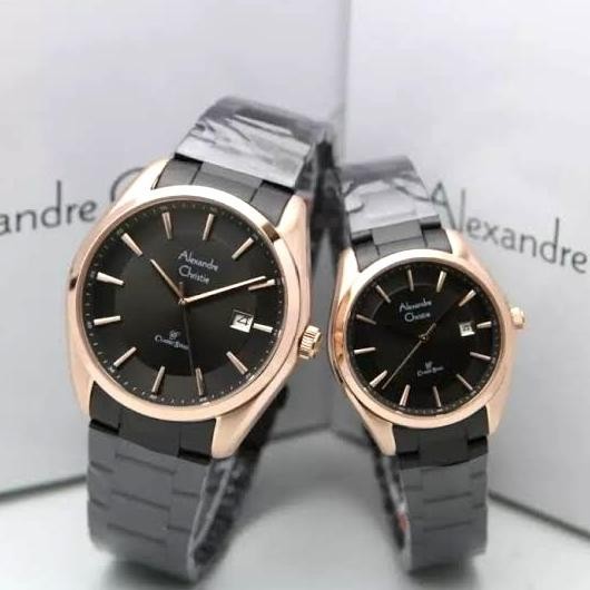 ALEXANDRE CHRISTIE AC8648 AC 8648 BLACK ROSEGOLD JAM COUPLE ORIGINAL