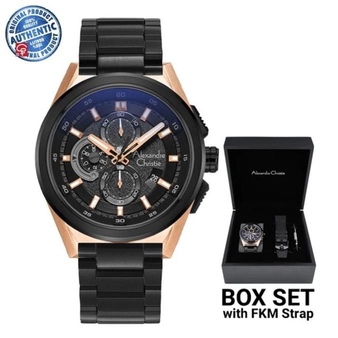 JAM TANGAN PRIA ALEXANDRE CHRISTIE AC6654 AC 6654 BLACK ROSEGOLD CHRON
