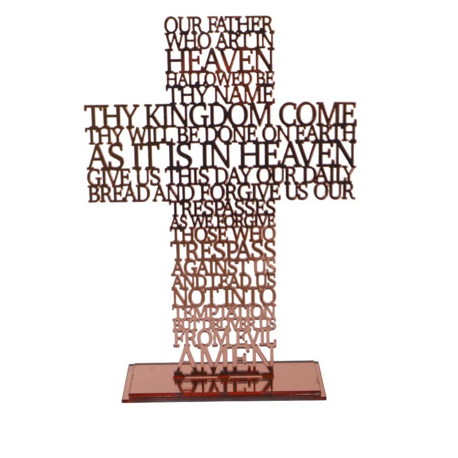 BEBAS ONGKIR - Salib Doa Bapa Kami Dalam Bahasa Inggris Akrilik Mirror Pajangan-Duduk