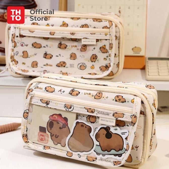 

THTO Layer Tas Tempat Pensil Case Pouch Anak Sekolah Capybara Transparan PVC Stationery Kantor A122 NS