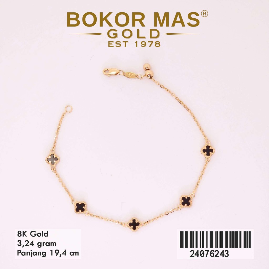 Gelang Rantai Serut Bunga Hitam Emas 375 8K 24076243 - BokorMas Gold