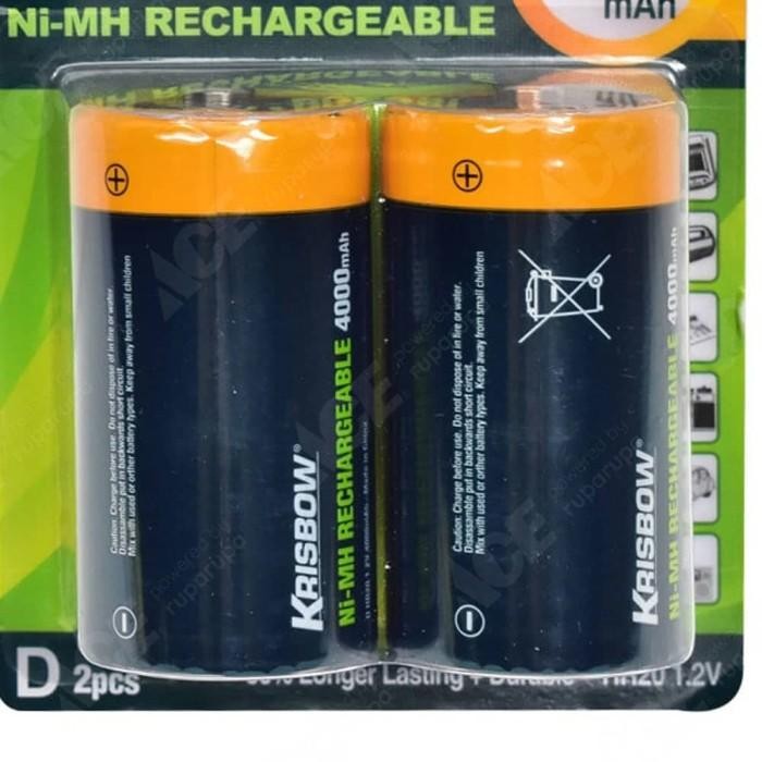 Krisbow Set Baterai Rechargeable Size D 4000 Mah 2 Pcs