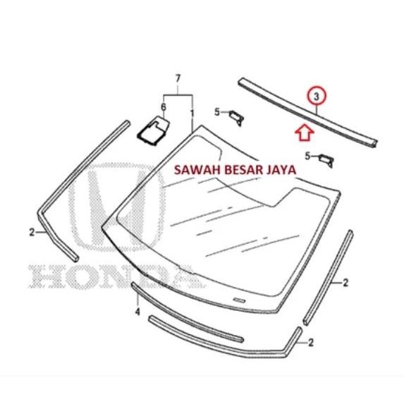 BEBAS ONGKIR - Karet Molding List Lis Kaca Besar Depan Bagian Atas Honda Accord CR2