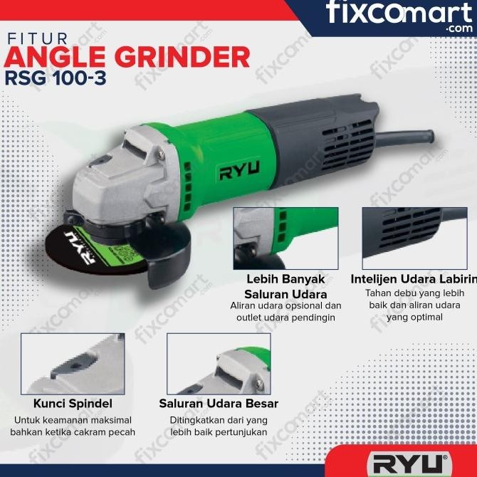 

Mesin Gerinda Tangan Ryu / Angle Grinder Ryu Rsg 100-3 Original Dan Terpercaya