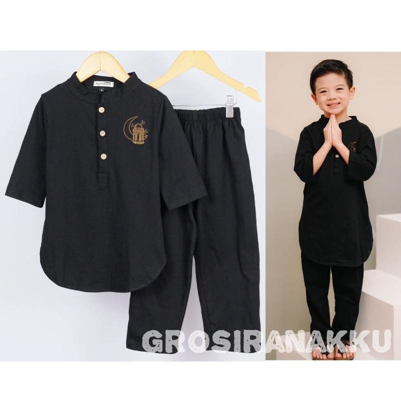 Setelan Koko Anak Habibi Junior Hooneybee Warna Hitam Size 2-10 Tahun