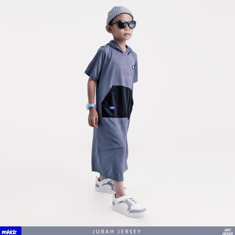 Jubah Anak Sporty Laki-Laki 4-13 Tahun / Baju Jubah Anak Laki / Jubah Hoodie Anak Bahan Dry Fit Wafe