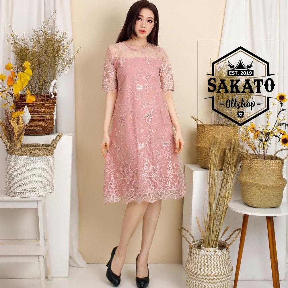 WTYU DISKON 70% Dress Alea Brukat Tille Premium Gliter Mutiara Puring Lembut dan Adem 7 warna M,X,XL