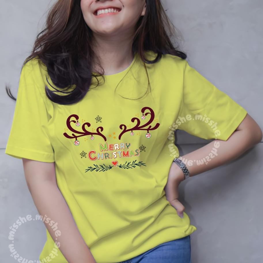 WTYU Tshirt Motif Chrismas Merry Antlers Deer / Kaos Katun Wanita / Baju Kaos Wanita Terbaru 2023 / 