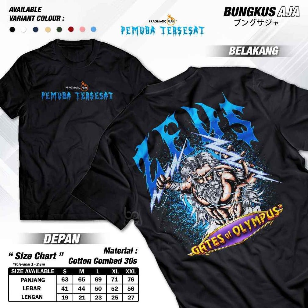 Kaos Zeus Gates Of Olympus Pragmatic Play Pemuda Tersesat T-Shirt Game Slot A4022