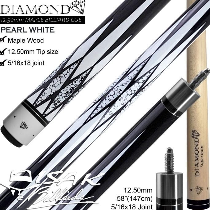 Diamond Maple Pool Cue 12.5mm | Pearl White Billiard Stick Bola Besar RESTOCK