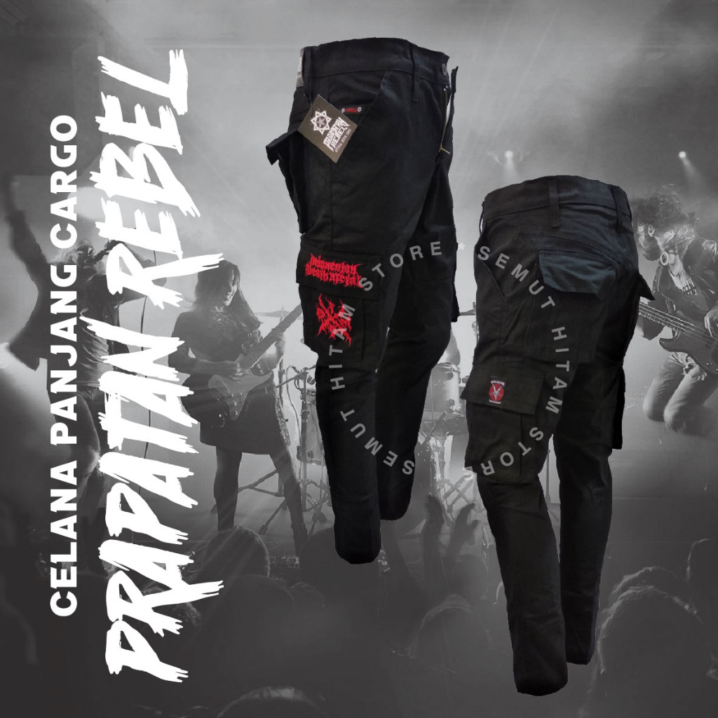 [GESER KIRI] Prapatan Rebel Celana Panjang Cargo / Kempol Panjang Alpin PDL Hitam Bordir Band Musik