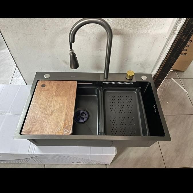 kitchen sink stainless hitam 7545 set / kitchen sink handmade 7545 black