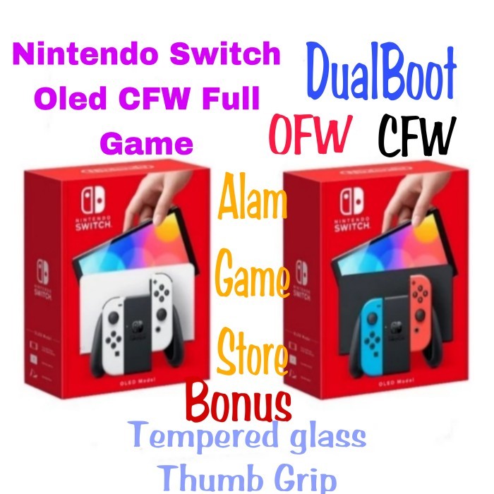 Nitendo Switch Oled Console Neon Red Blue 512GB Isi Game Full