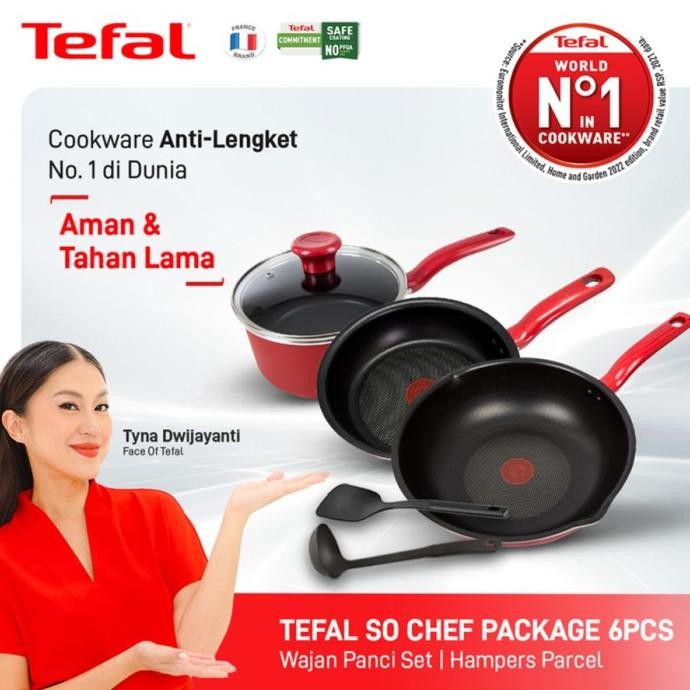 Tefal Cookware Set Induksi Wajan Anti Lengket - So Chef Red 6 pcs