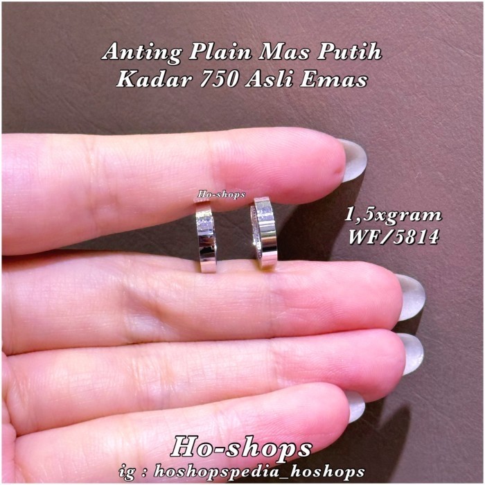 Anting Plain / Polos Mas Putih Kadar 750 Asli Emas