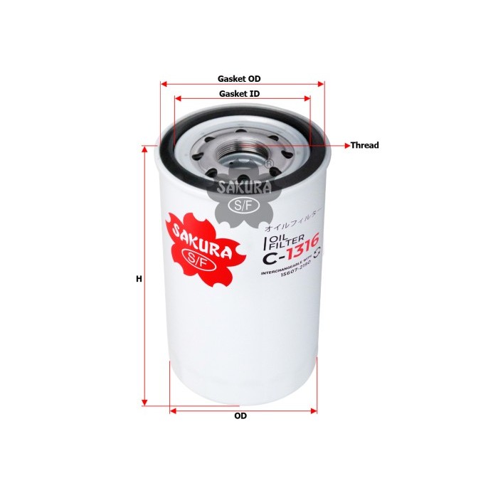 Sakura Oil Filter Oli C-1316 Hino PK215, Hino FM235, FM245, FM260, FM260 TI, FM265, FM285, Hino FG23