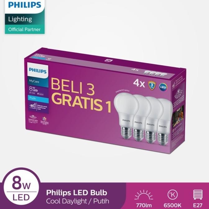 

TERSEDIA LAMPU LED PHILIPS 8W 8 WATT MULTIPACK BELI 3 GRATIS 1 PROMO