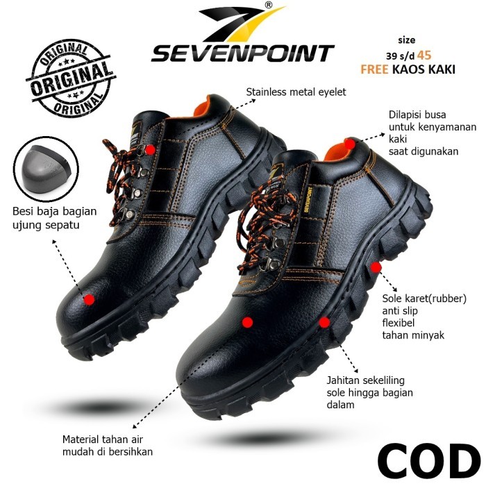 Sepatu Safety Pria Original Sevenpoint Septi Cowok Cewek Ujung Besi